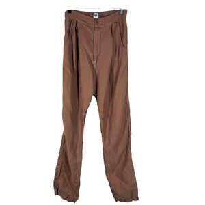 NSF Drop Crotch Linen Blend Pants Pleated Front Tan Elastic Waistband Small